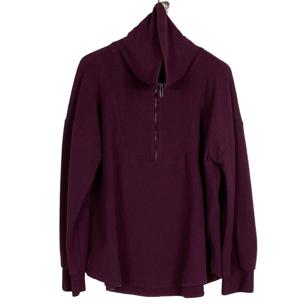 Lou & Grey Textured Zip Shirttail Top, XL, Maroon/Eggplant color, 1/4 zip